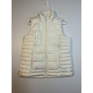 Lands End Duck Down Puffer Vest Women's Sz M White Full Zip Outdoor Pockets